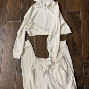ALO Yoga Cream Ribbed Pantsuit